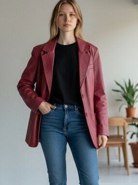 VIA ACCENTI Lined Pink Leather Blazer Jackets Ladies Size 14